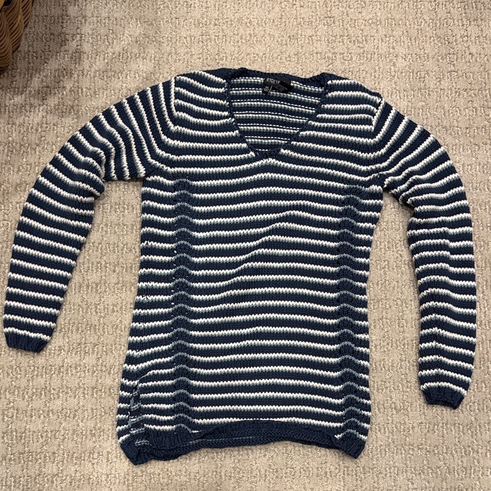 Etcetera Navy and White Knit Top